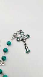 Handmade Our Lady of Guadalupe Rosary: Green Turquoise Style Beads