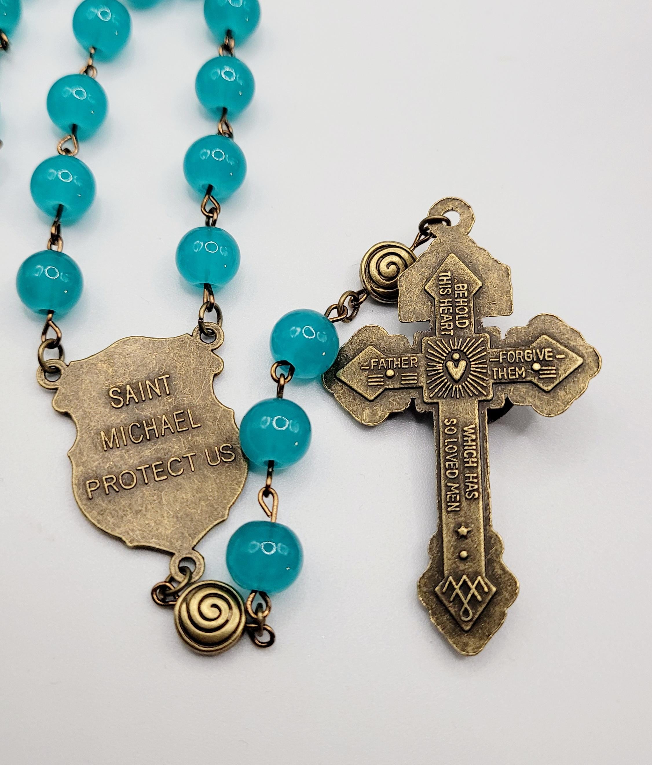 Handmade Antique Bronze St. Michael the Archangel Rosary