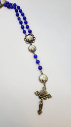 Handmade Immaculate Heart of Mary Rosary: Blue Glass, Bronze Finish