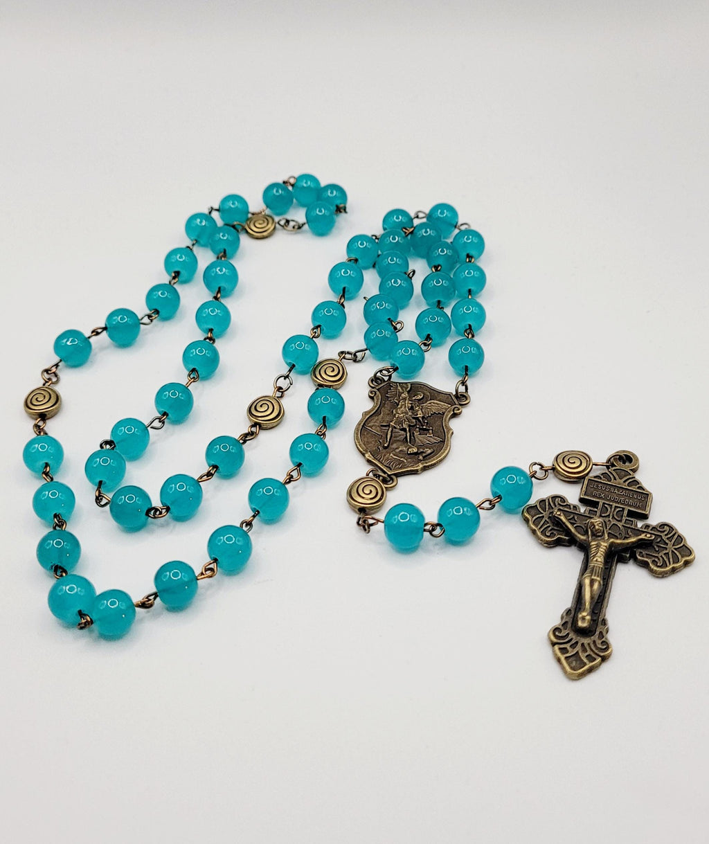 Handmade Antique Bronze St. Michael the Archangel Rosary