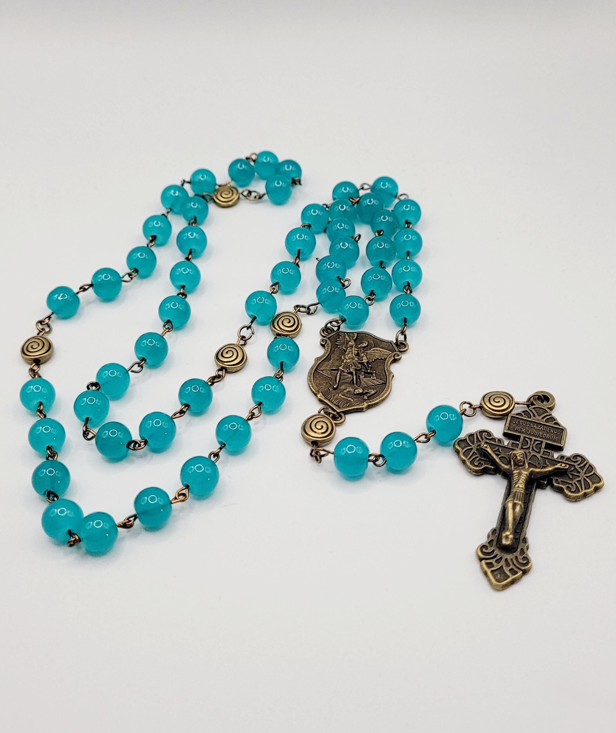 Handmade Antique Bronze St. Michael the Archangel Rosary