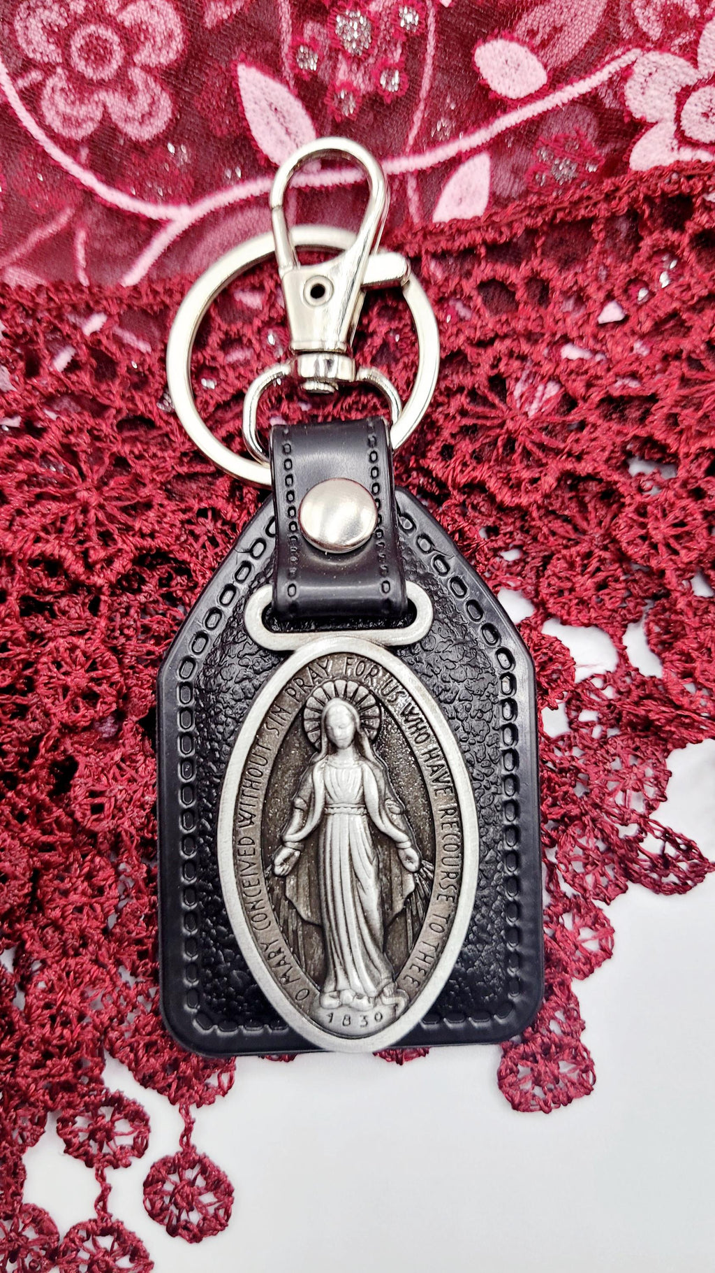 Clara Trinity Keychain Catholic Medal Leather Keychains – Holy Trinity Gift Shop