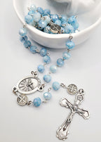 Handmade Holy Spirit Rosary: Light Blue Beads, Dove Medallion