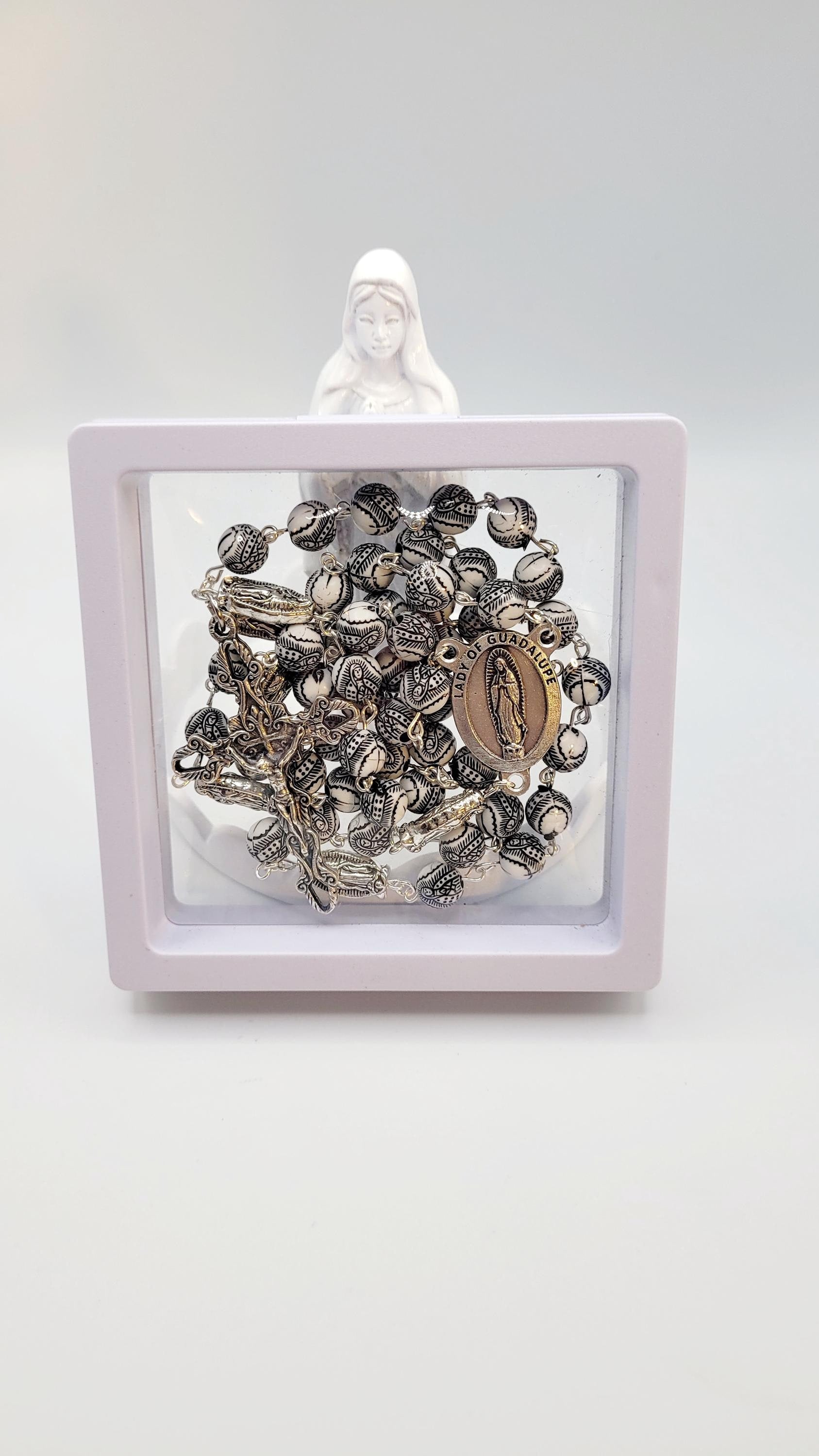 Handmade Our Lady of Guadalupe Rosary with Silver Crucifix