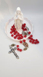 Handmade Red Glass Our Lady of Guadalupe Rosary