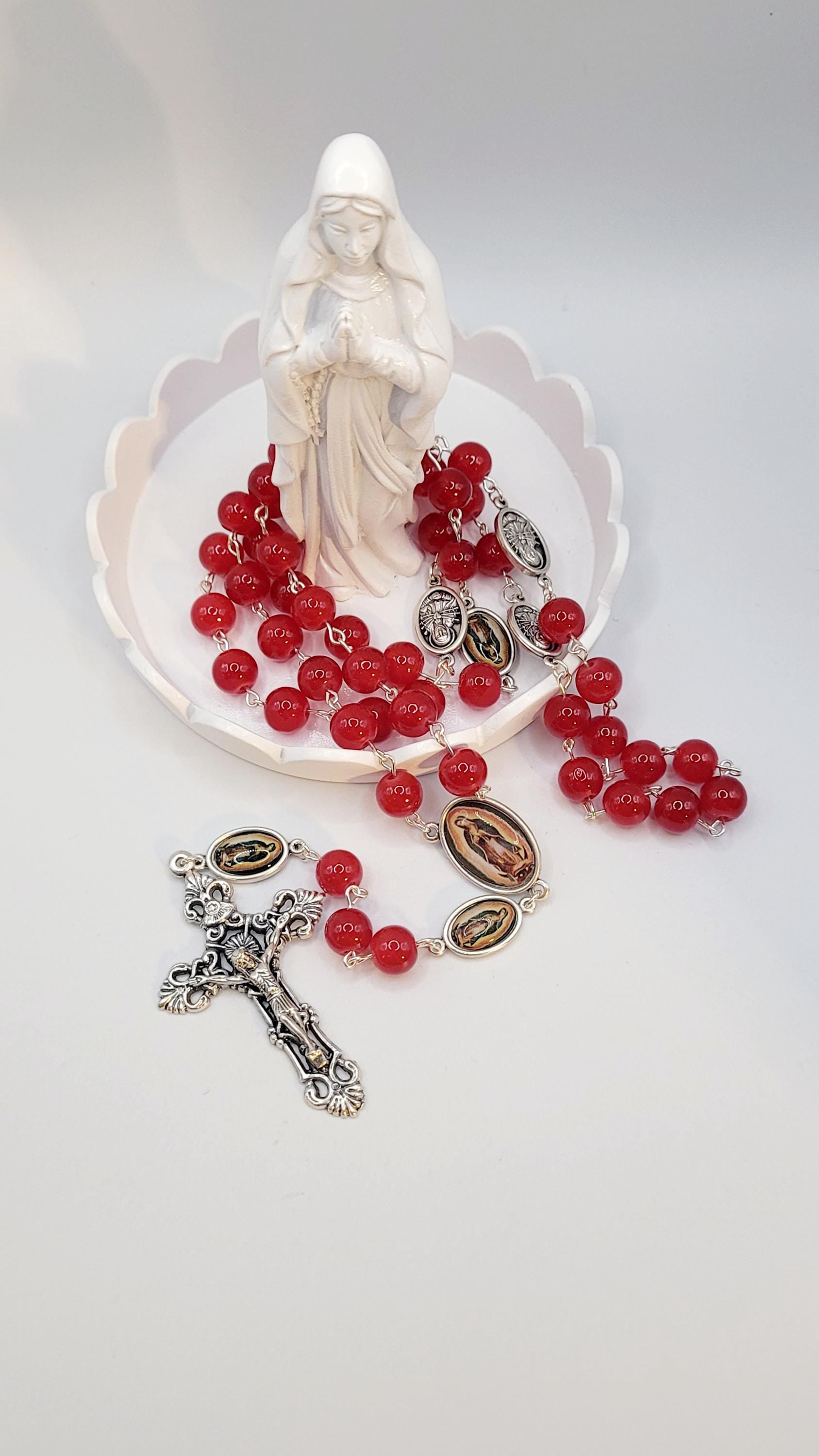 Handmade Red Glass Our Lady of Guadalupe Rosary
