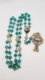 Handmade Emerald Green Celtic Rosary with St. Patrick Medal