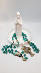 Handmade Emerald Green Celtic Rosary with St. Patrick Medal