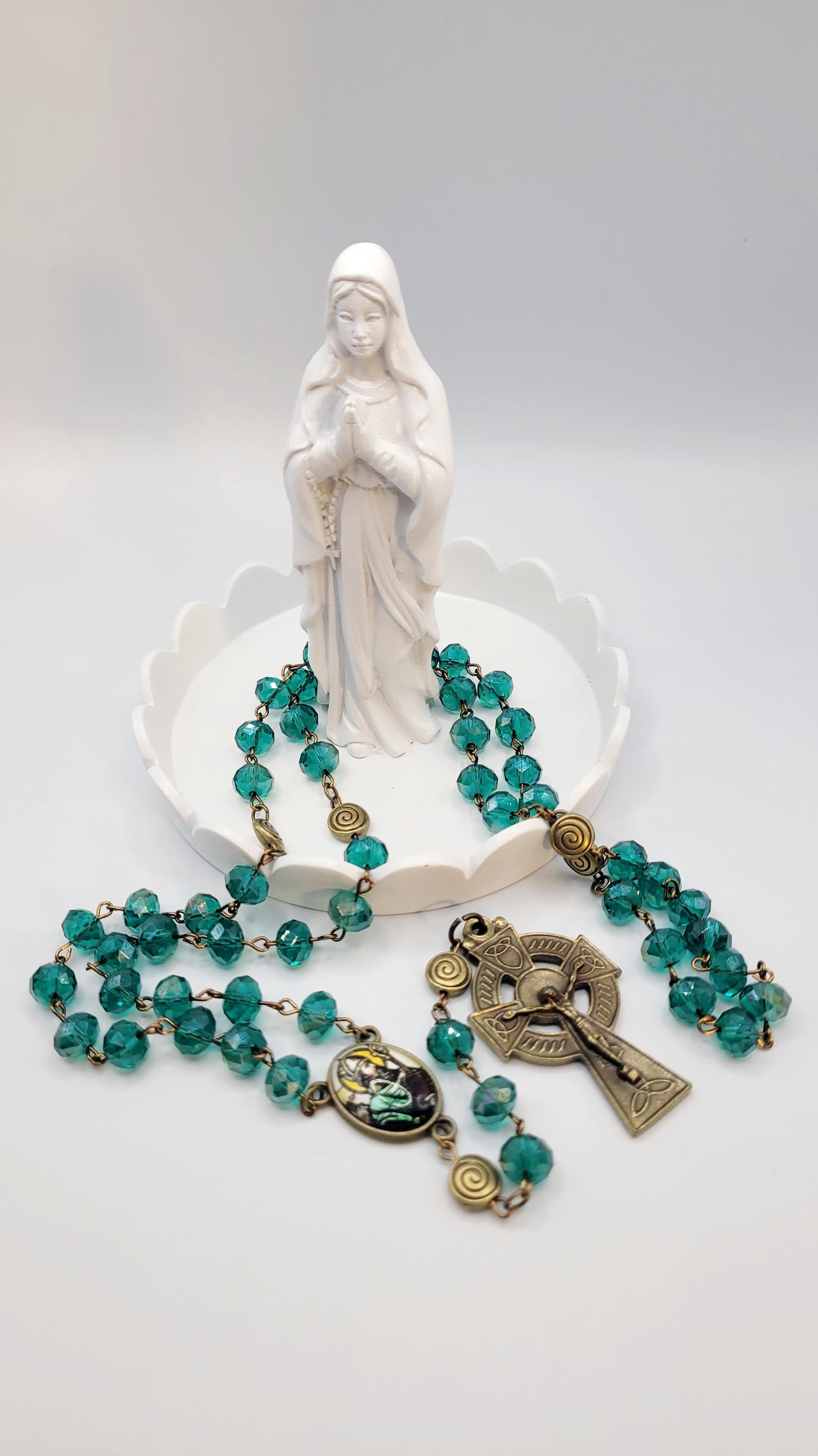 Handmade Emerald Green Celtic Rosary with St. Patrick Medal