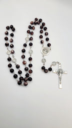 Handmade Saint Benedict Rosary: Brown Stone Beads & Medal