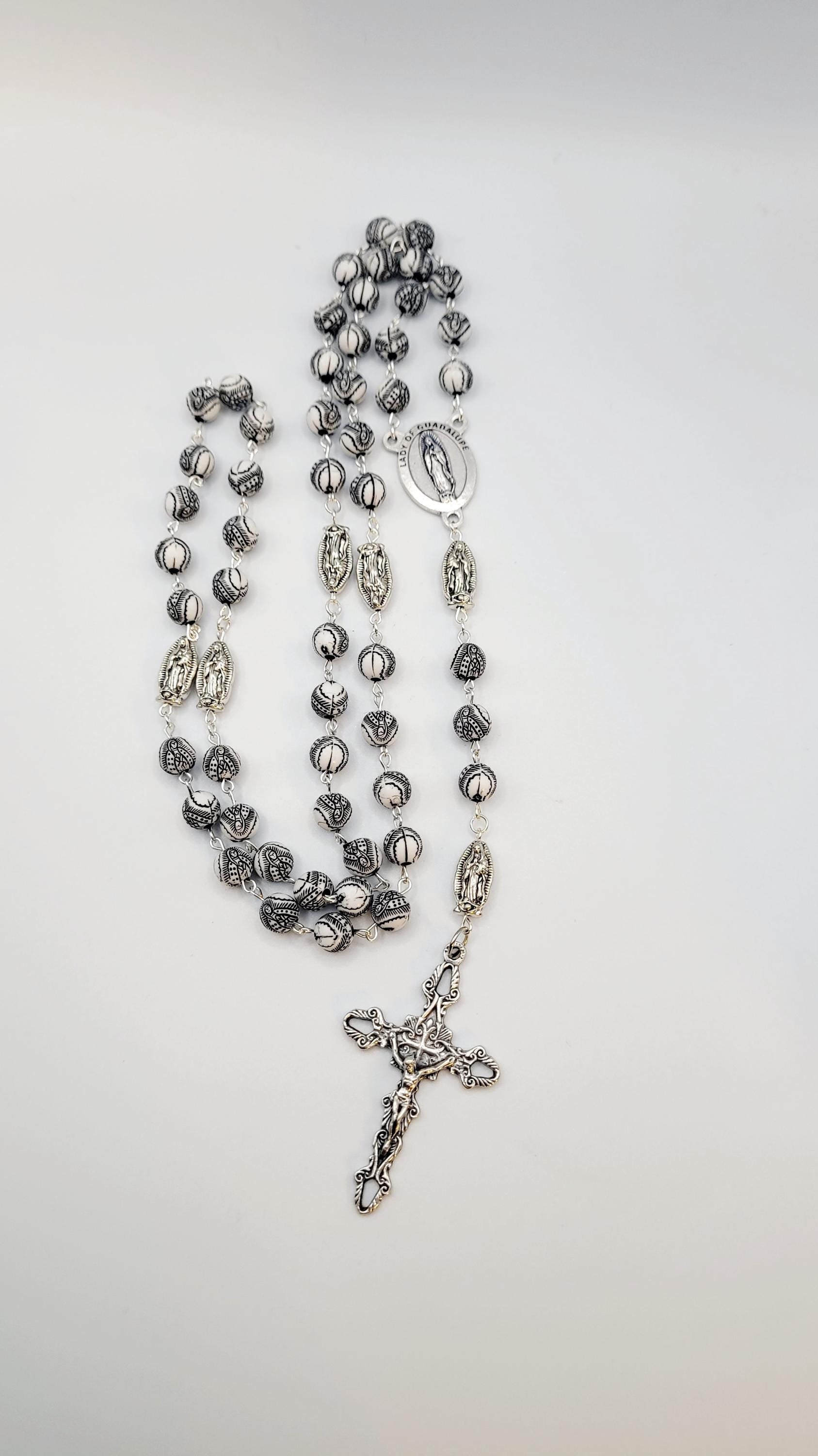 Handmade Our Lady of Guadalupe Rosary with Silver Crucifix
