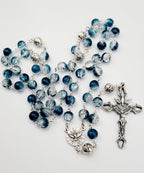 Handmade Holy Spirit Rosary: Crackled Blue Glass Beads