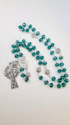 Handmade Celtic Rosary: Emerald Green Beads, Silver Crucifix
