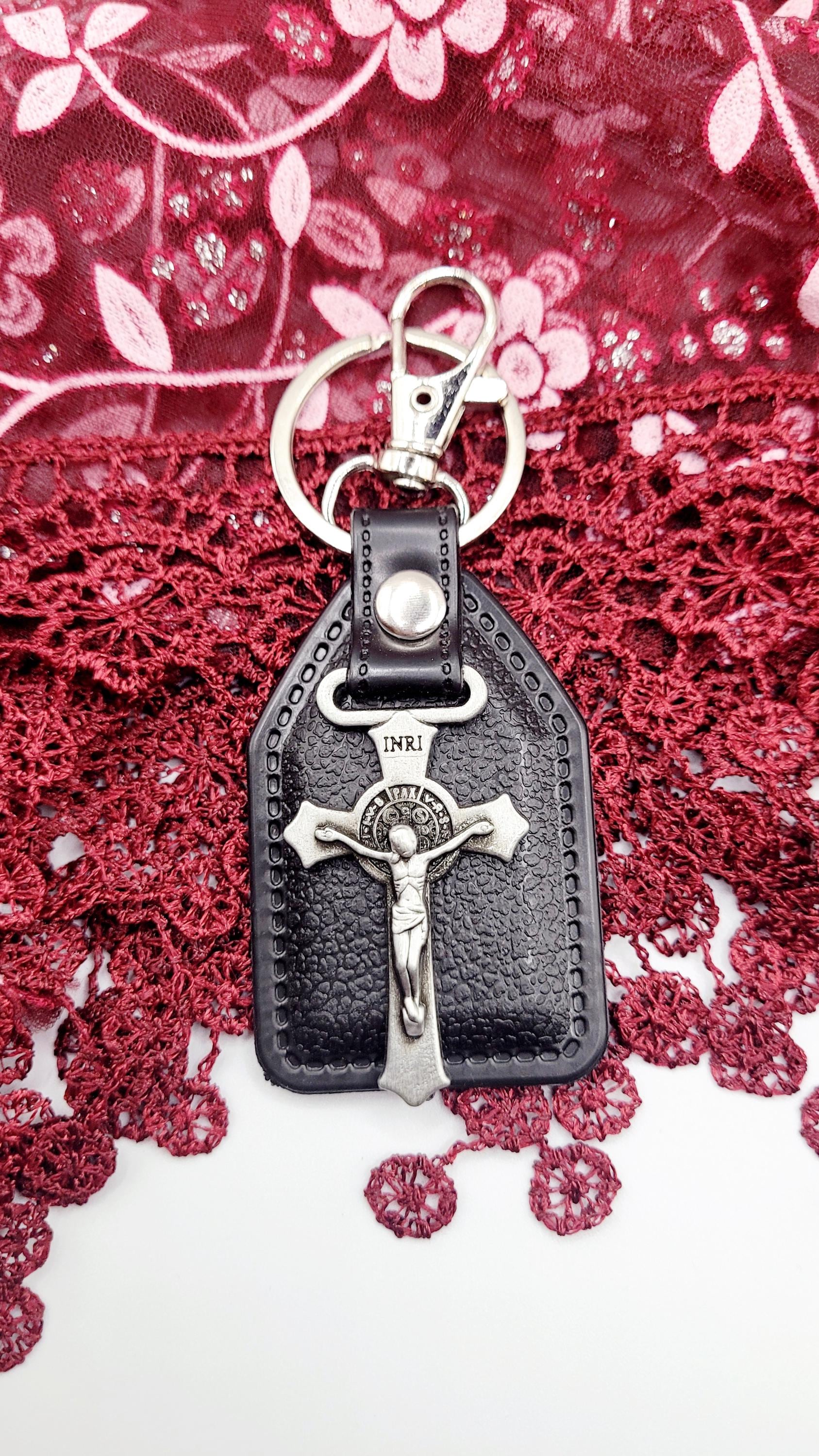 Catholic Medal Leather Keychains
