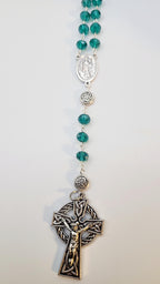 Handmade Celtic Rosary: Emerald Green Beads, Silver Crucifix