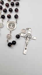 Handmade Saint Benedict Rosary: Brown Stone Beads & Medal