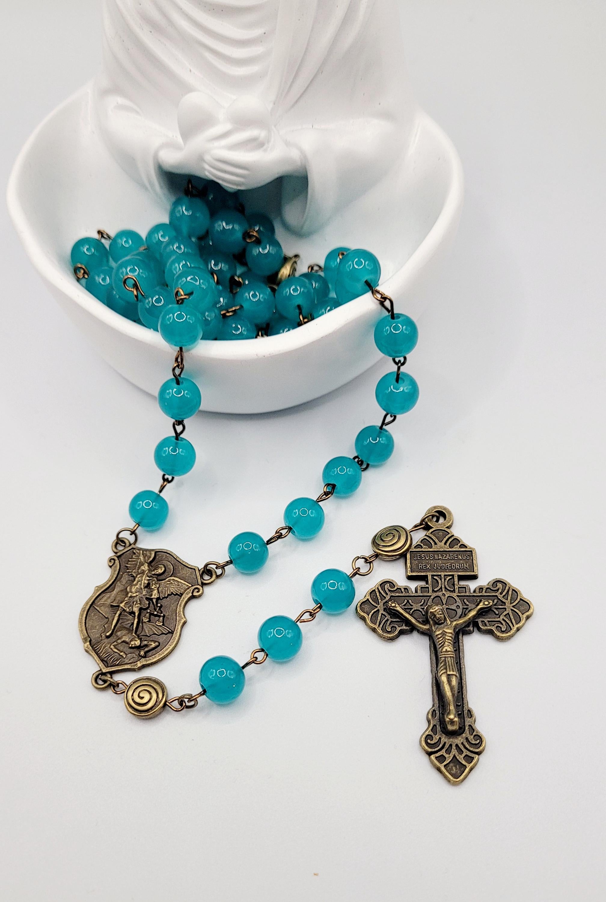 Handmade Antique Bronze St. Michael the Archangel Rosary