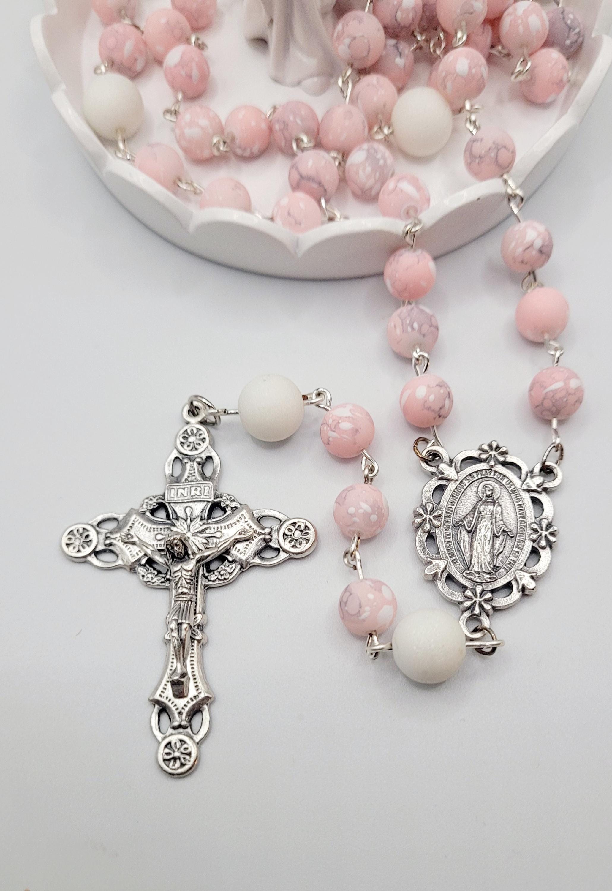 Handmade Pink and White Clay Bead Rosary