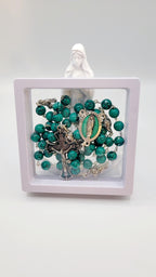 Handmade Our Lady of Guadalupe Rosary: Green Turquoise Style Beads