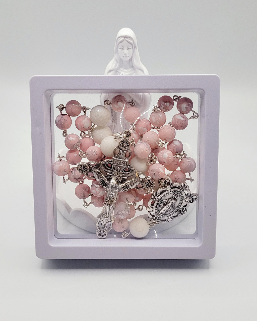 Handmade Pink and White Clay Bead Rosary