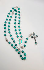 Handmade Our Lady of Guadalupe Rosary: Green Turquoise Style Beads