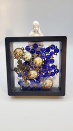 Handmade Immaculate Heart of Mary Rosary: Blue Glass, Bronze Finish