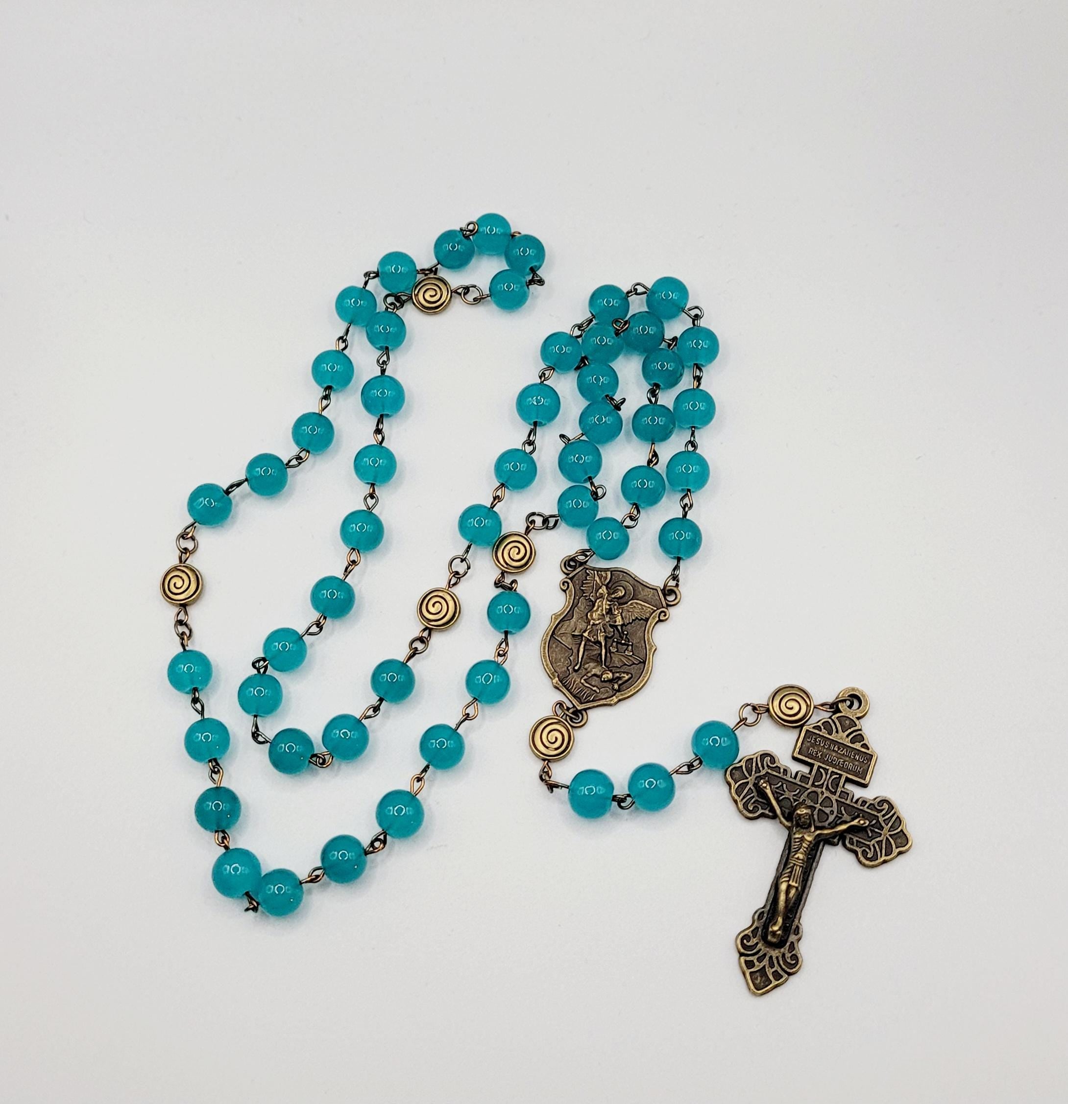 Handmade Antique Bronze St. Michael the Archangel Rosary