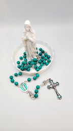 Handmade Our Lady of Guadalupe Rosary: Green Turquoise Style Beads