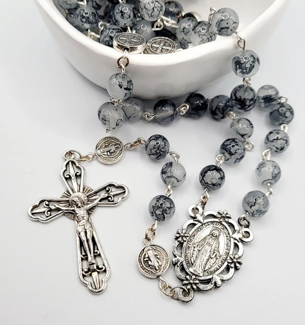 Handmade Miraculous Metal Rosary with display case