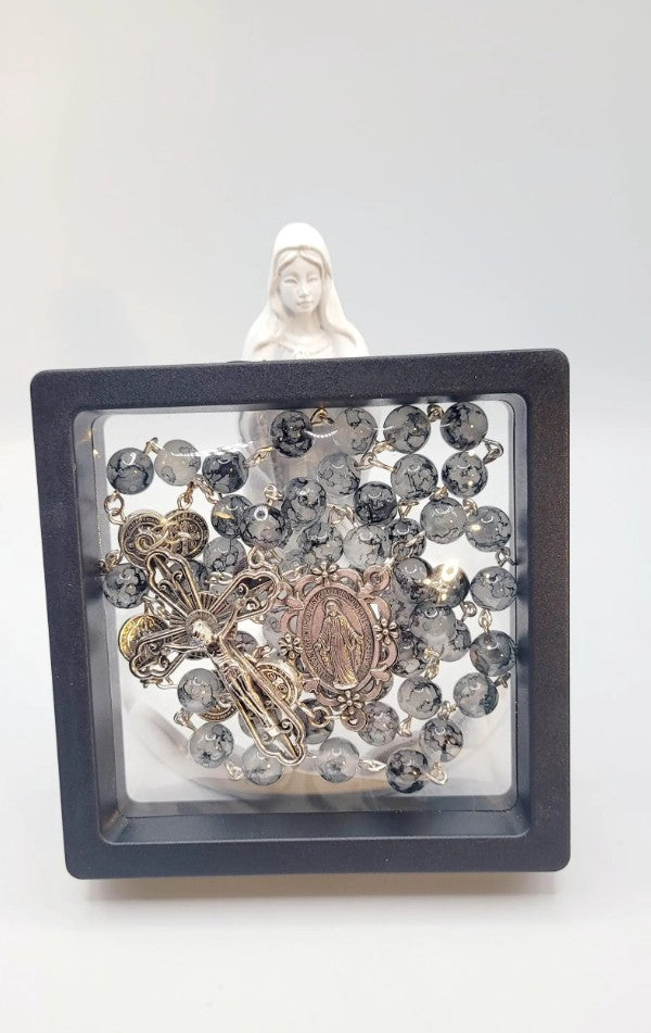 Handmade Miraculous Metal Rosary with display case
