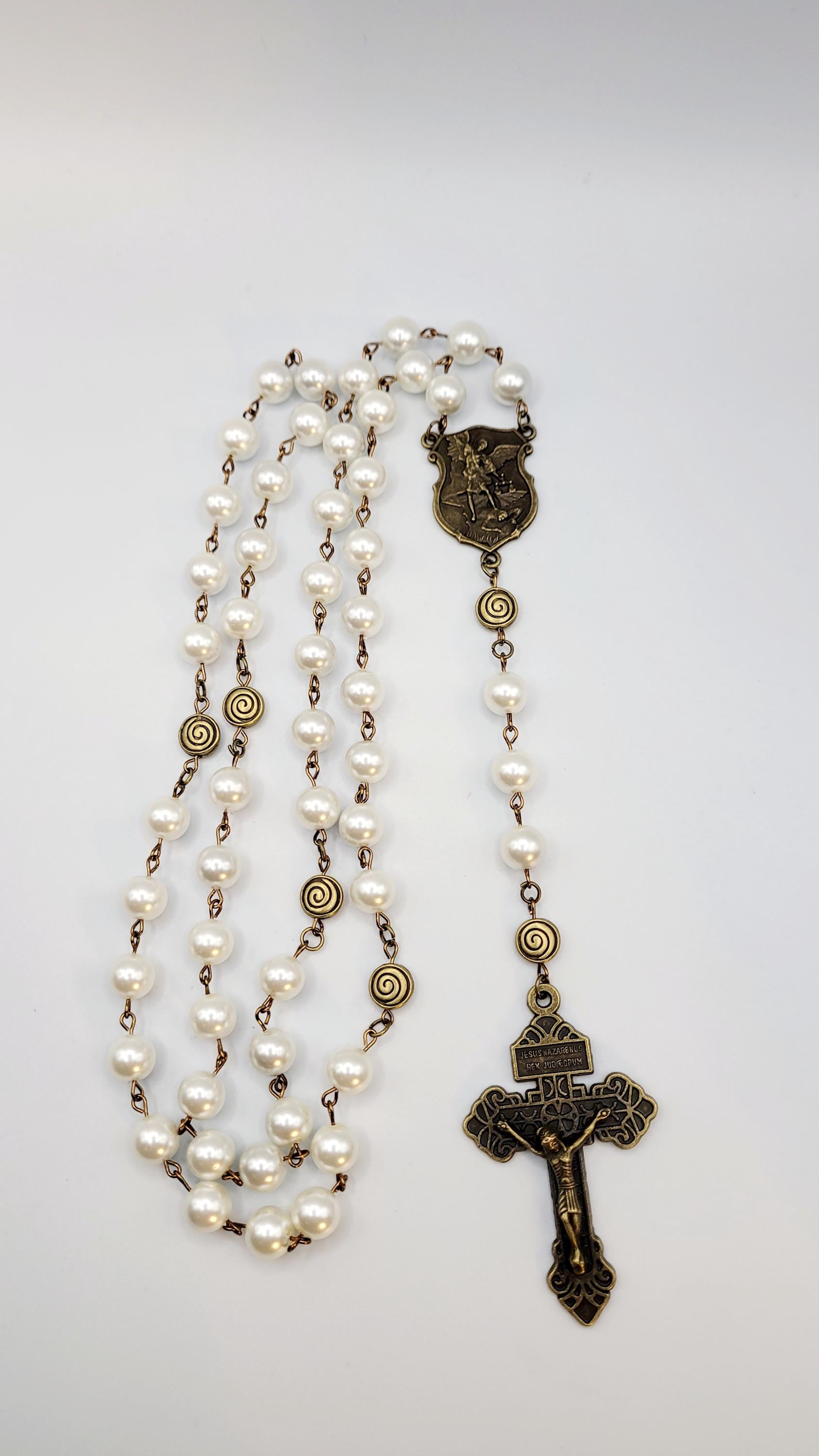 Handmade St. Michael Rosary: Antique Bronze