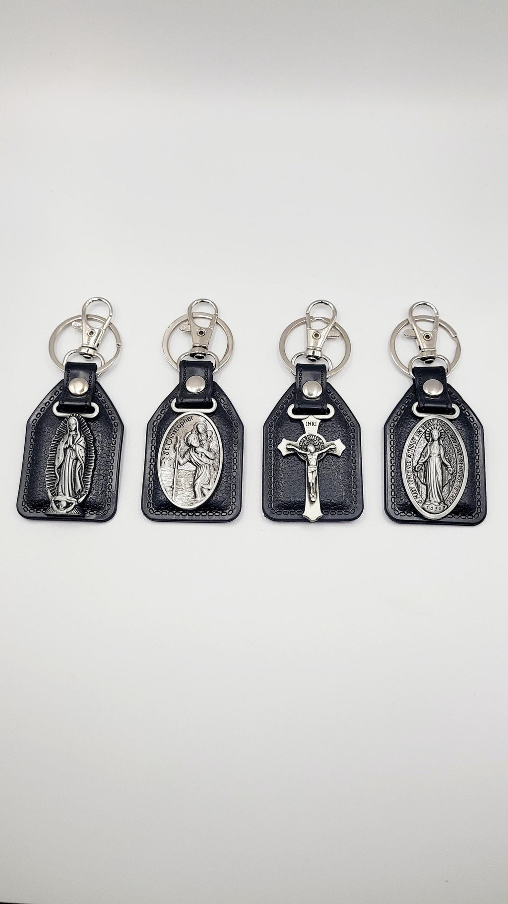 Catholic Medal Leather Keychains