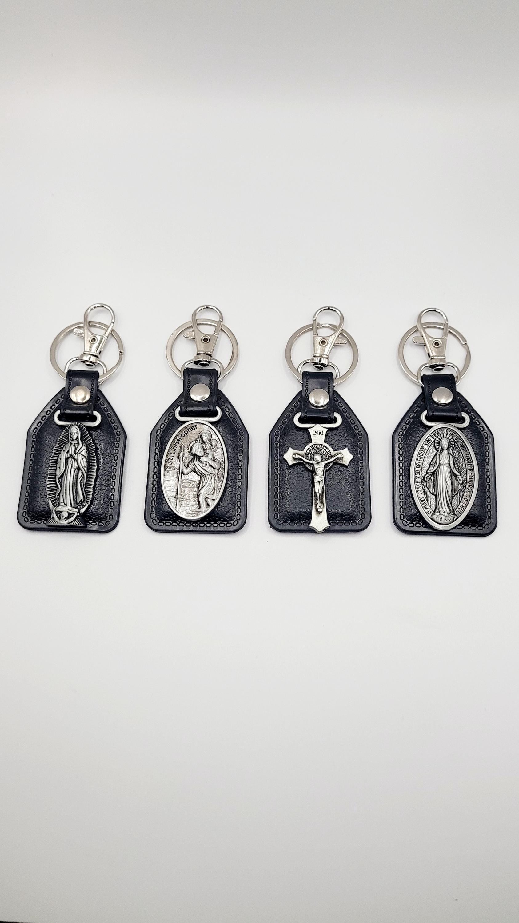 Catholic Medal Leather Keychains