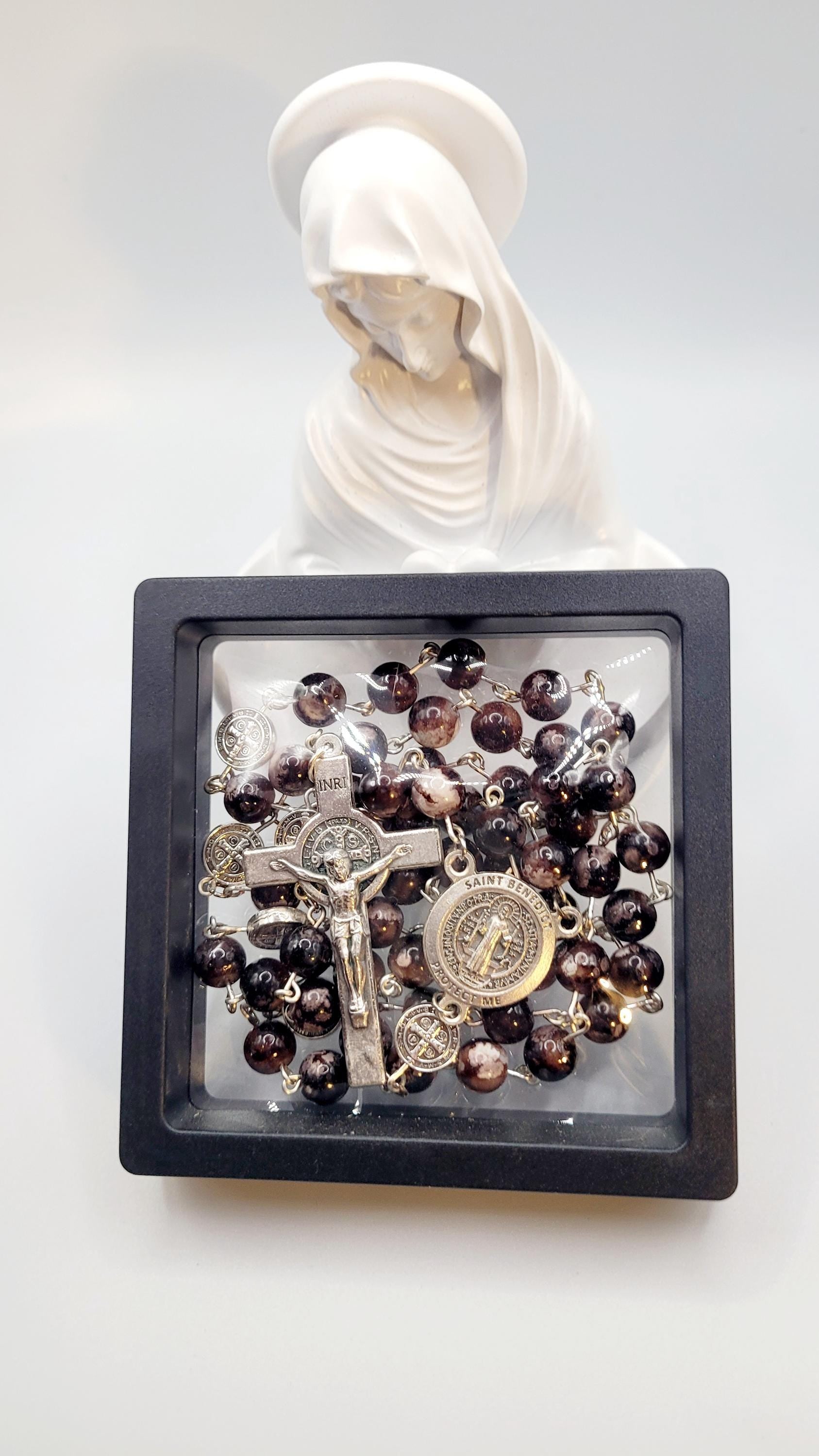 Handmade Saint Benedict Rosary: Brown Stone Beads & Medal