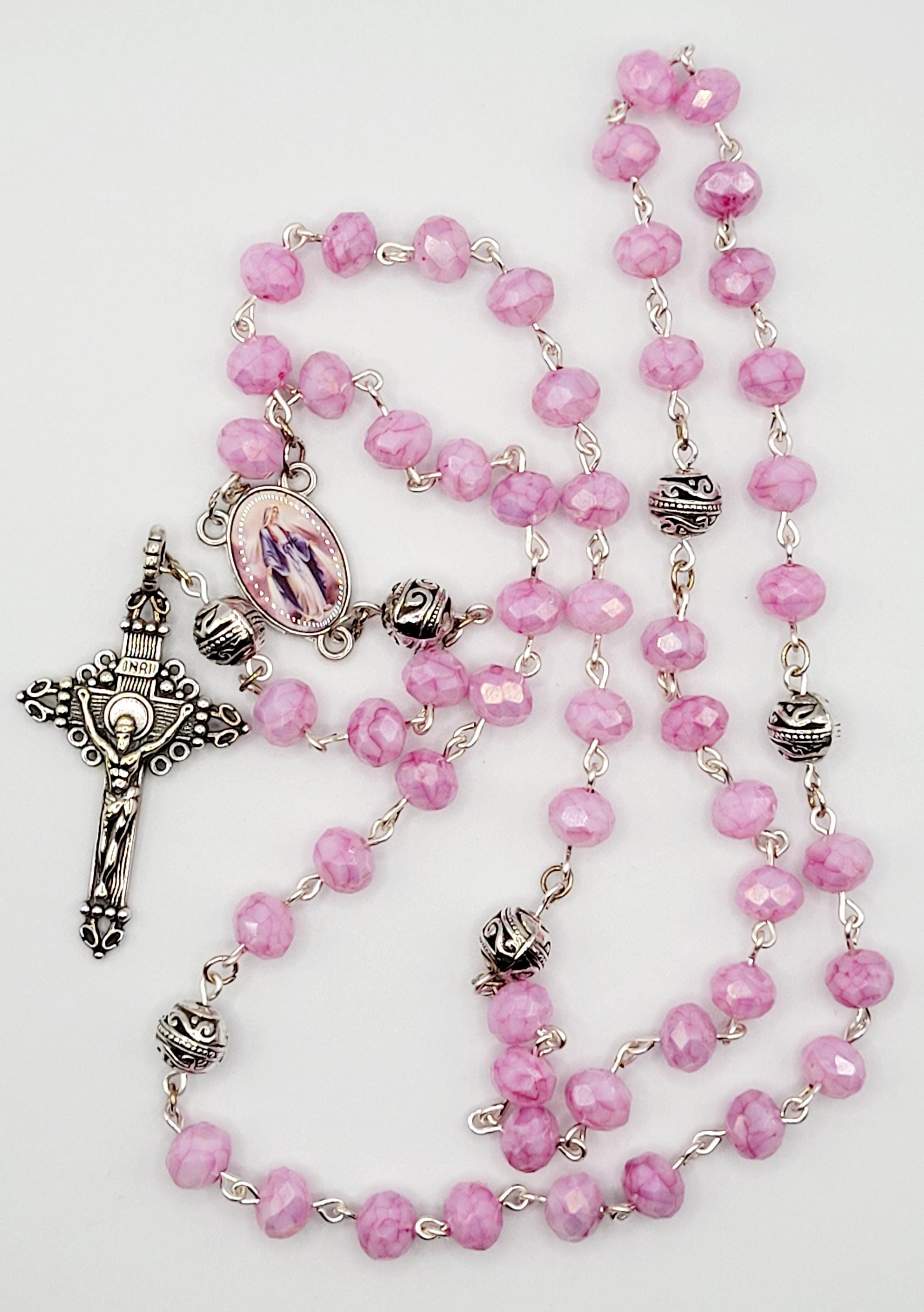 Handmade Our Lady of Grace Rosary with Display Case