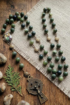 Genuine Connemara Marble Rosary – St. Patrick Centerpiece & Celtic Crucifix - Irish Gift