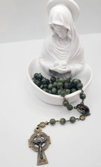 Genuine Connemara Marble Rosary – St. Patrick Centerpiece & Celtic Crucifix - Irish Gift