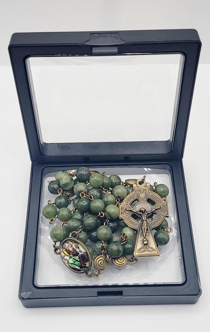 Genuine Connemara Marble Rosary – St. Patrick Centerpiece & Celtic Crucifix - Irish Gift