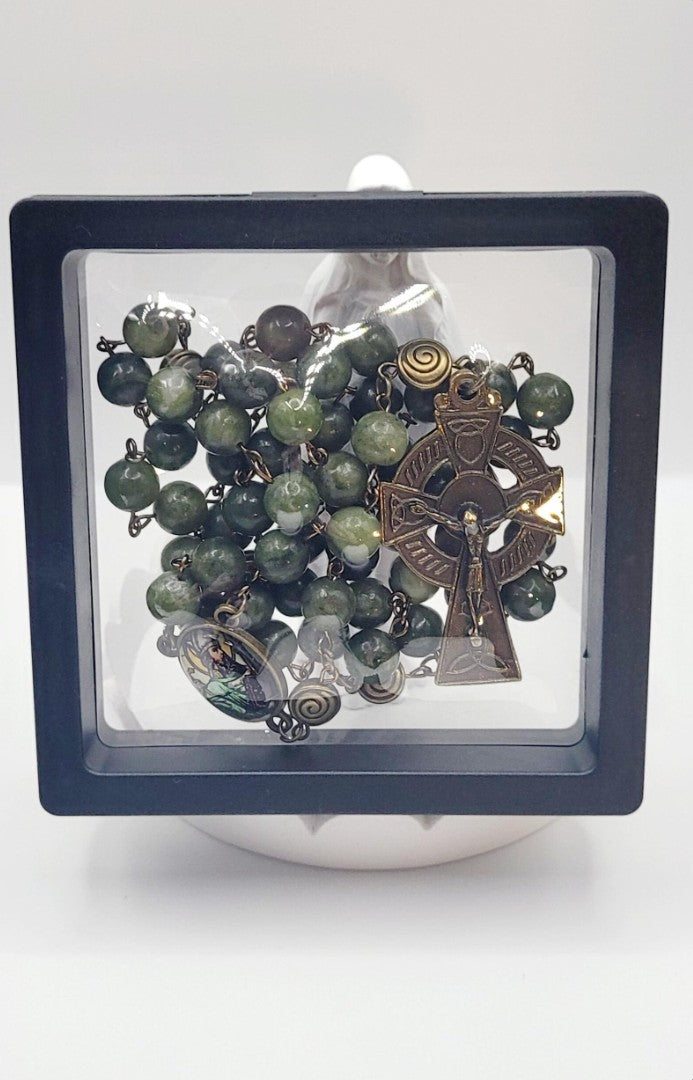 Genuine Connemara Marble Rosary – St. Patrick Centerpiece & Celtic Crucifix - Irish Gift
