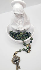 Genuine Connemara Marble Rosary – St. Patrick Centerpiece & Celtic Crucifix - Irish Gift