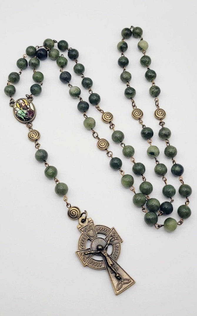 Genuine Connemara Marble Rosary – St. Patrick Centerpiece & Celtic Crucifix - Irish Gift