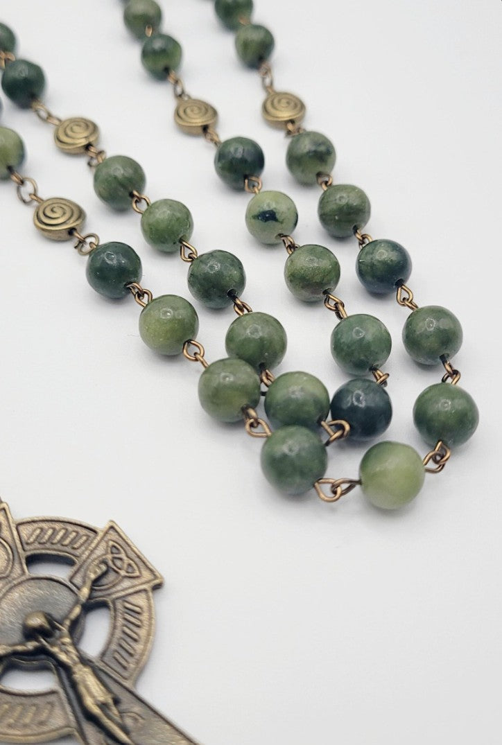 Genuine Connemara Marble Rosary – St. Patrick Centerpiece & Celtic Crucifix - Irish Gift
