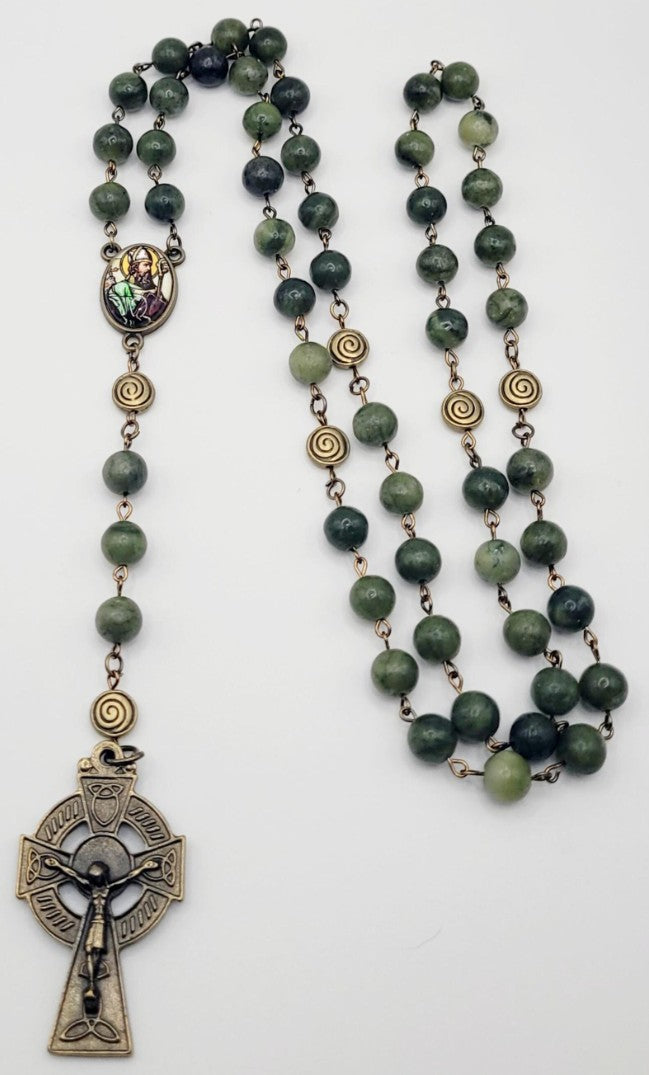 Genuine Connemara Marble Rosary – St. Patrick Centerpiece & Celtic Crucifix - Irish Gift