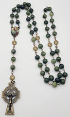 Genuine Connemara Marble Rosary – St. Patrick Centerpiece & Celtic Crucifix - Irish Gift
