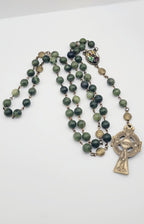 Genuine Connemara Marble Rosary – St. Patrick Centerpiece & Celtic Crucifix - Irish Gift