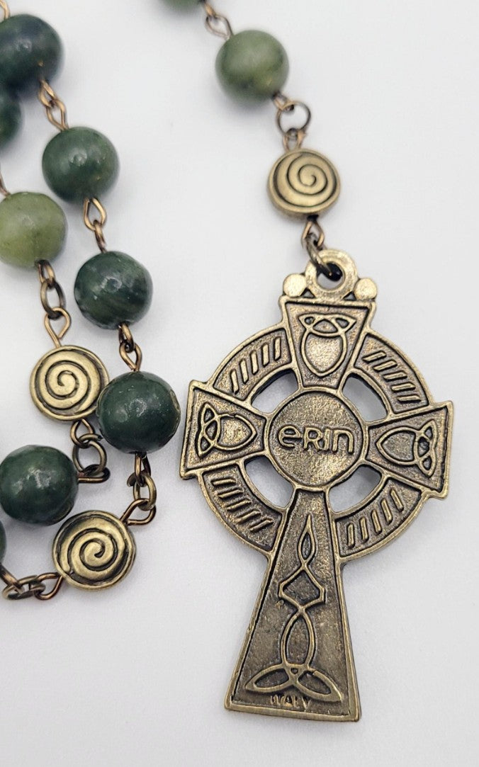 Genuine Connemara Marble Rosary – St. Patrick Centerpiece & Celtic Crucifix - Irish Gift