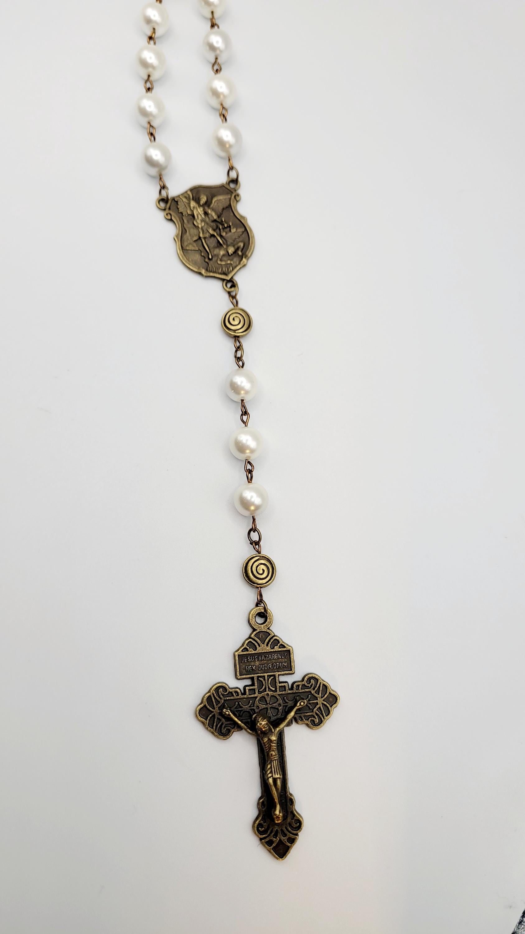 Handmade St. Michael Rosary: Antique Bronze