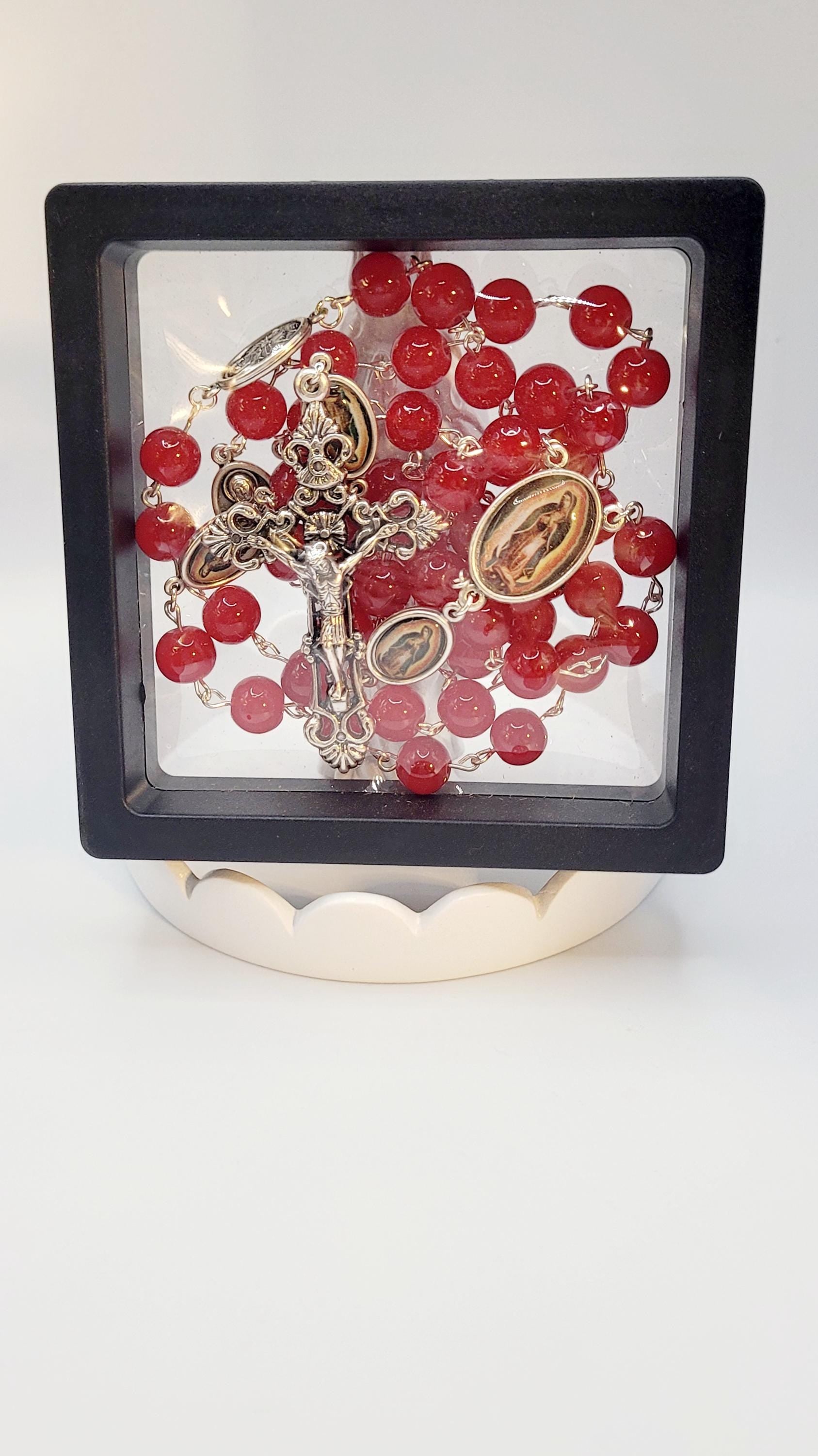 Handmade Red Glass Our Lady of Guadalupe Rosary