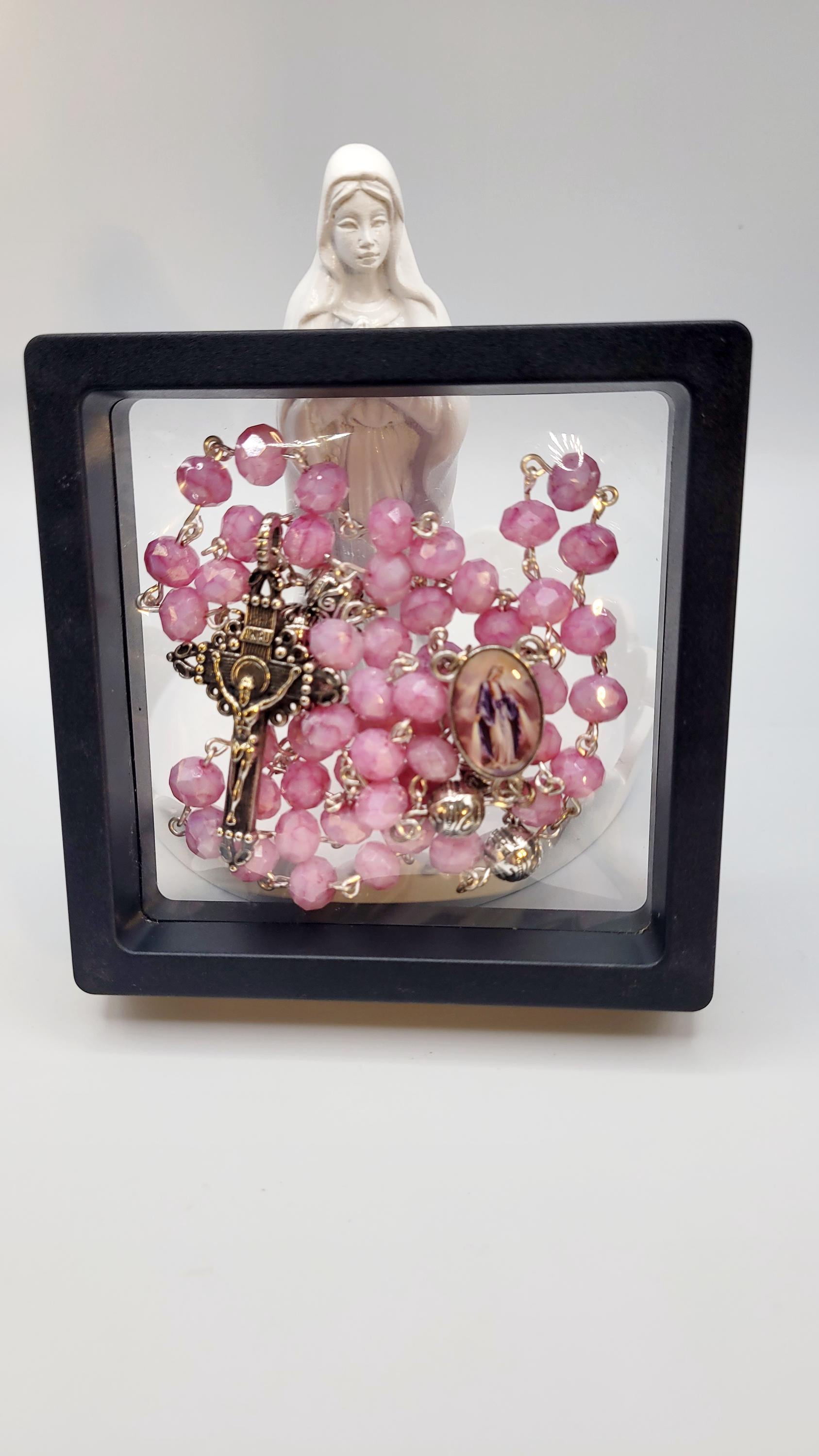 Handmade Our Lady of Grace Rosary with Display Case