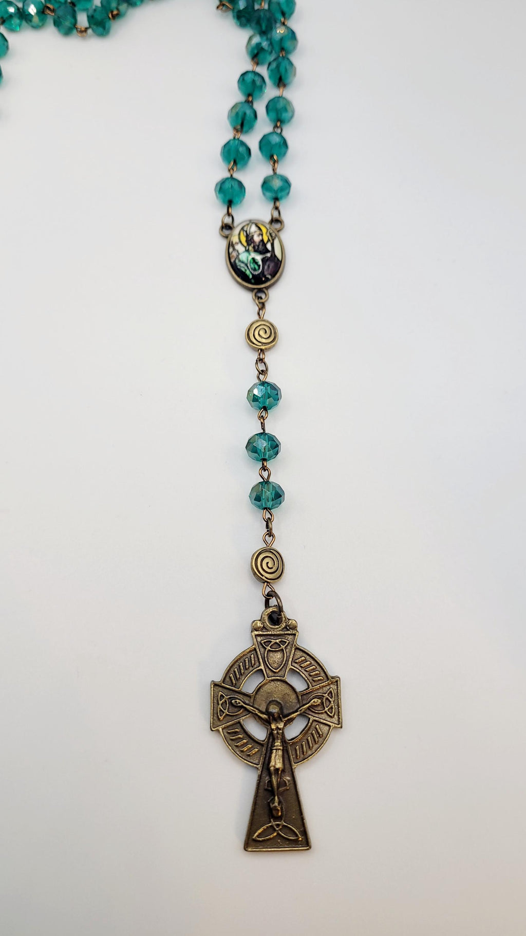 Handmade Emerald Green Celtic Rosary with St. Patrick Medal